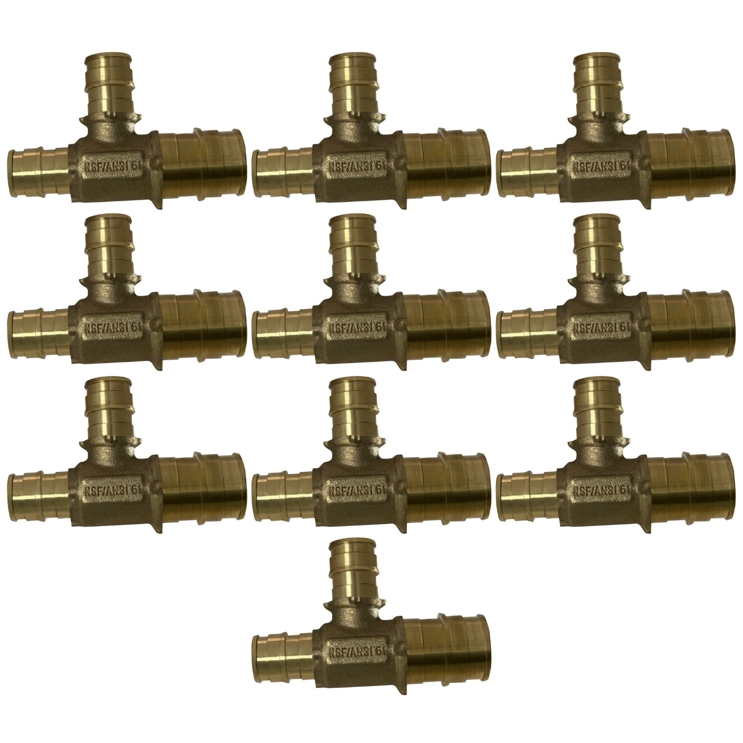 10 Pack XFITTING 3/4" x 1/2" x 1/2" PEX-A Tee, Expansion Tee, Lead Free Brass