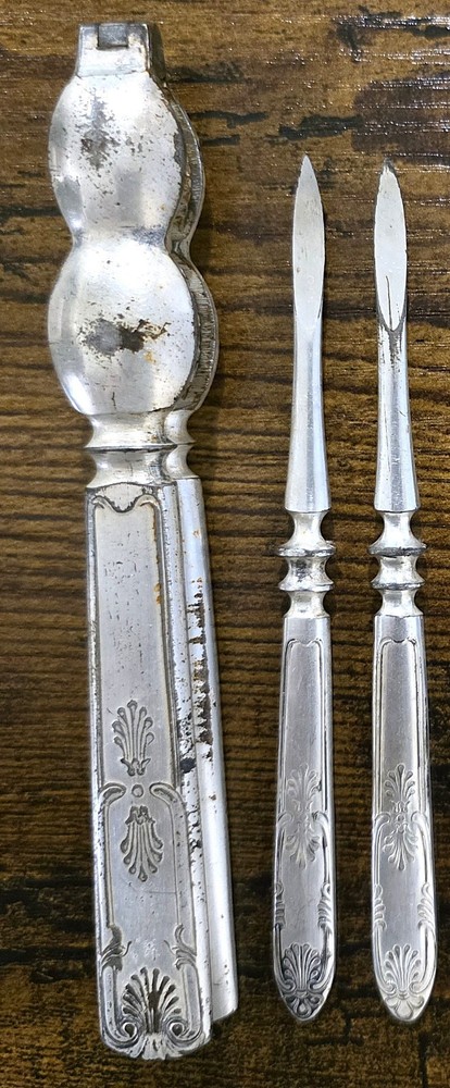 7pc VTG 1847 Rogers Bros Silver Plate Ornate Nutcracker & Pick Set