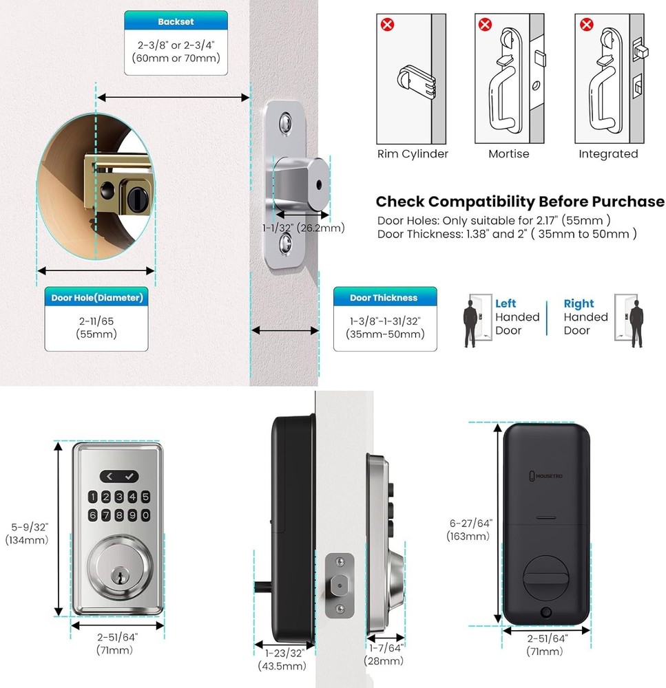 Keyless Entry Door Lock Deadbolt with Keypad Satin Nickel