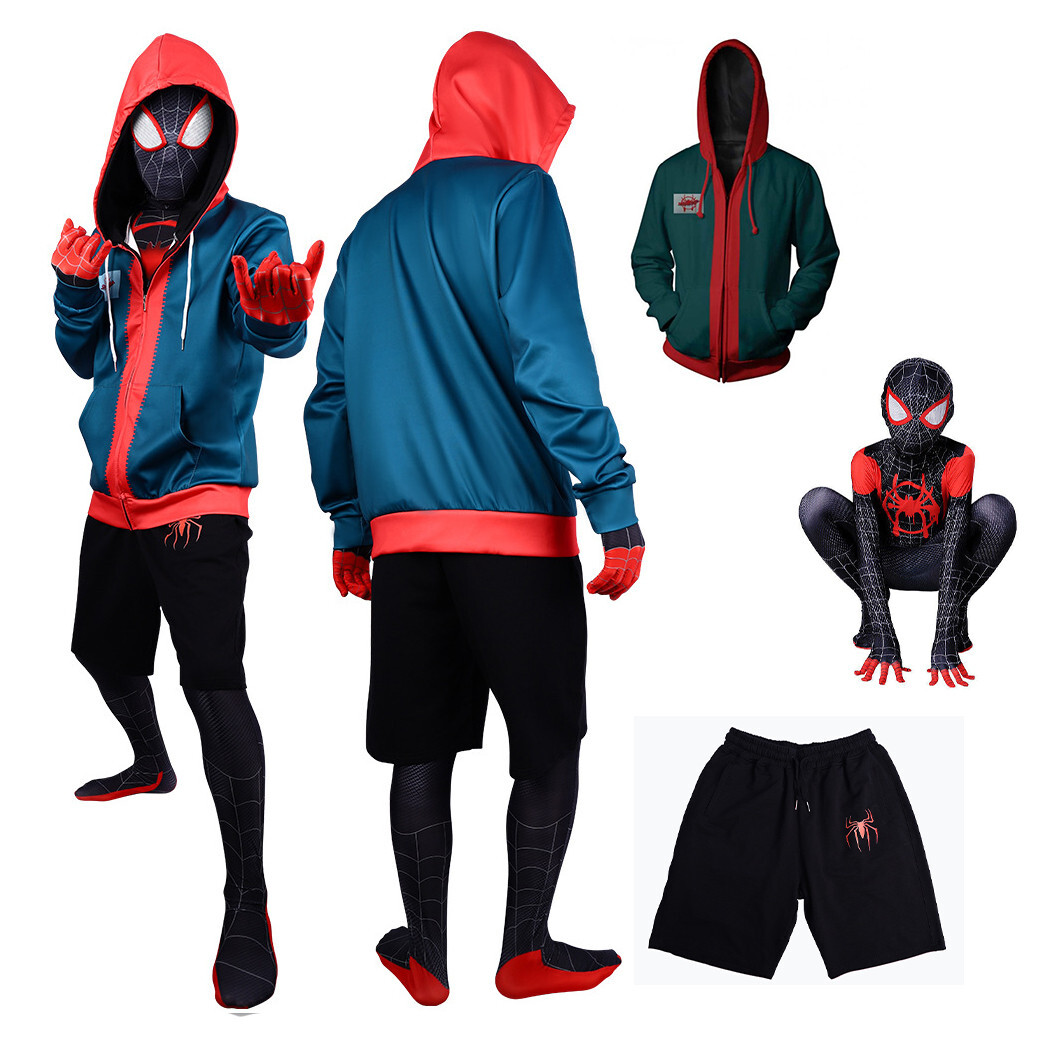 Into the SpiderVerse Miles Morales Spiderman Costume Cosplay Hoodie Shorts