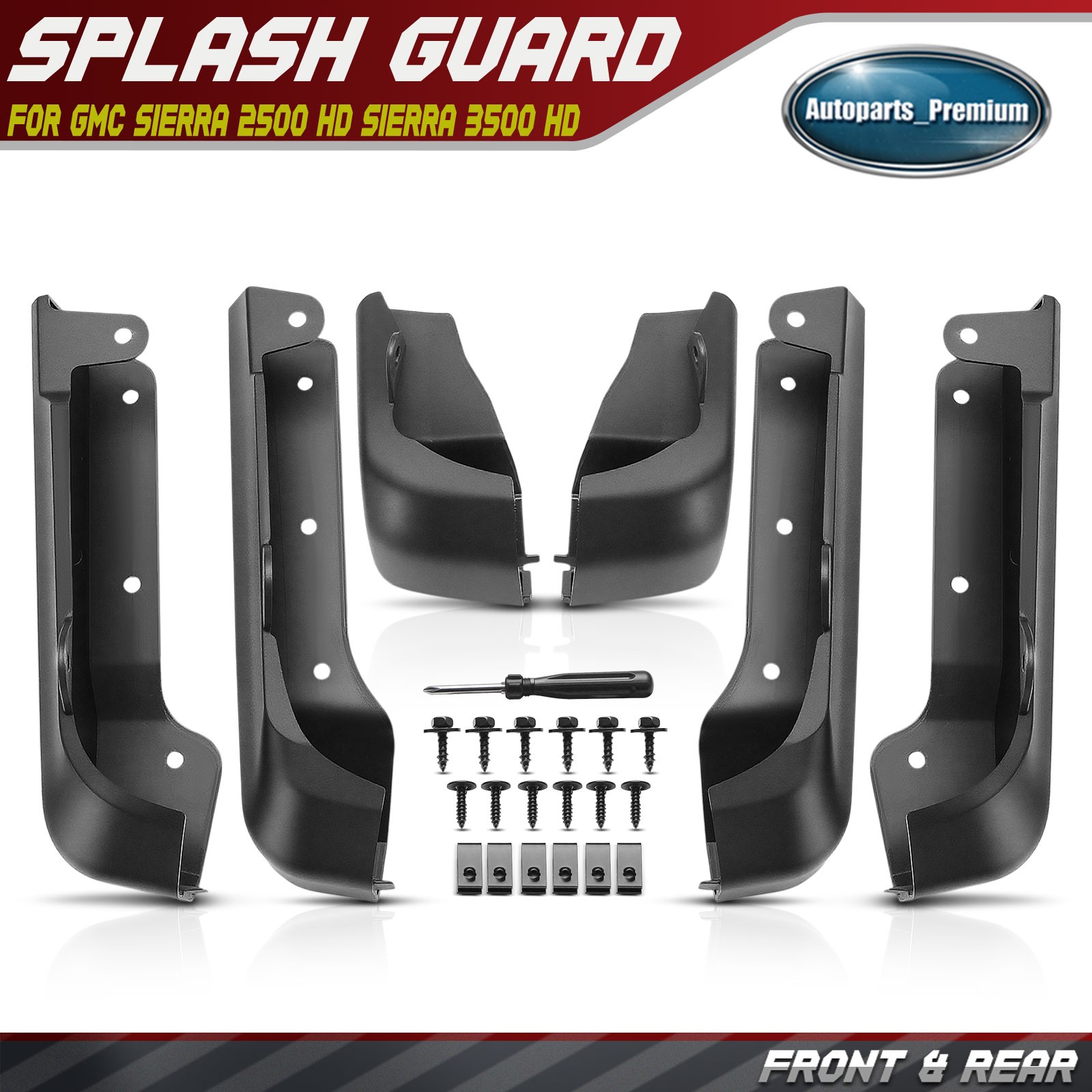 6x Front & Rear Mud Flap Delete for GMC Sierra 2500 HD Sierra 3500 HD 2020-2025