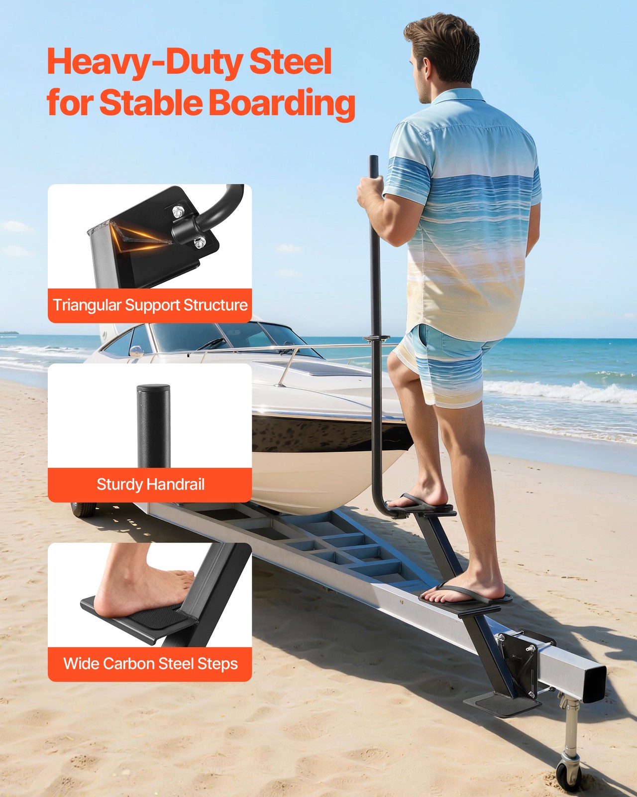 VEVOR Boat Trailer Steps Heavy Duty Boat Steps with Handle 3 Step Side Mount