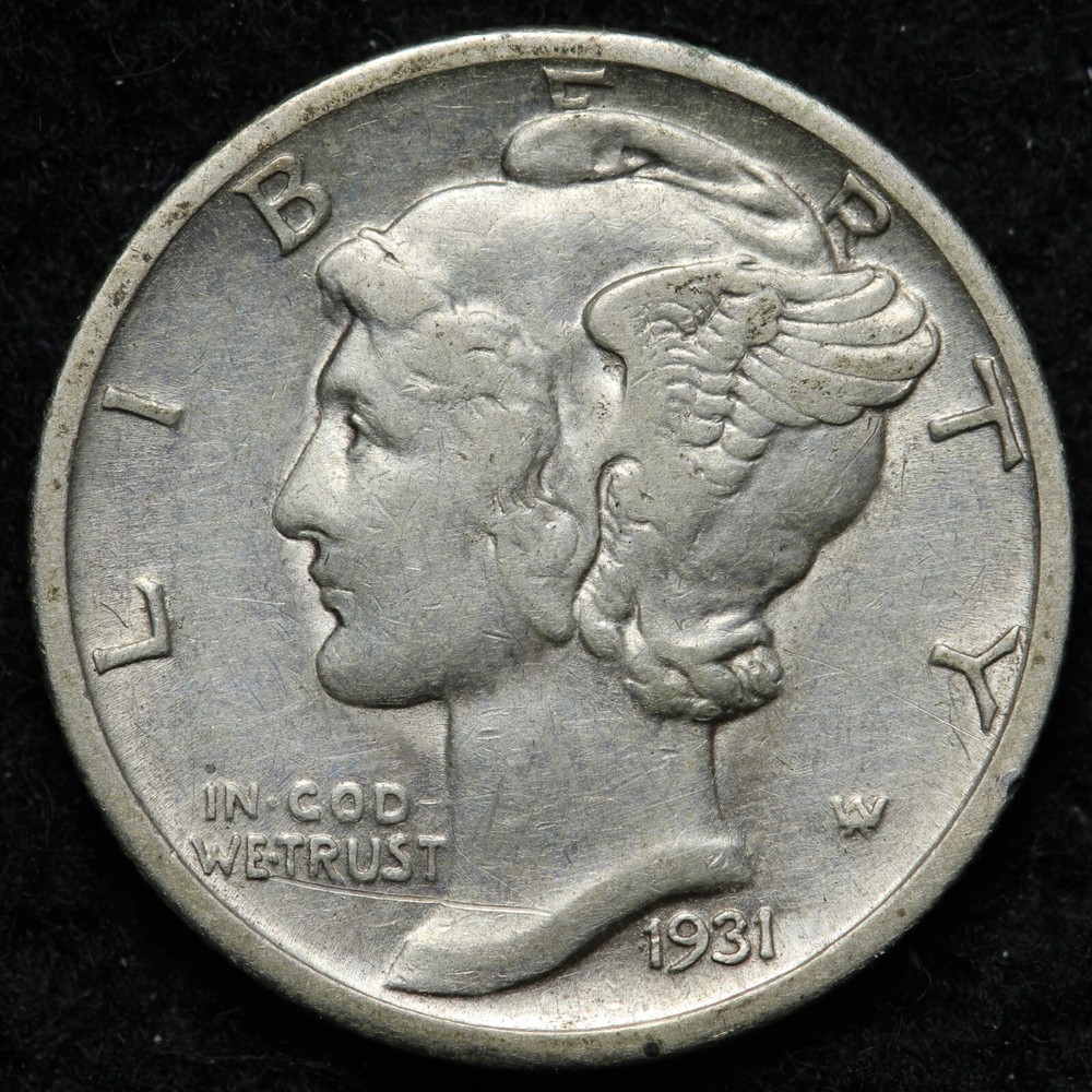 1931-D Mercury Silver Dime AU E235 KRNB