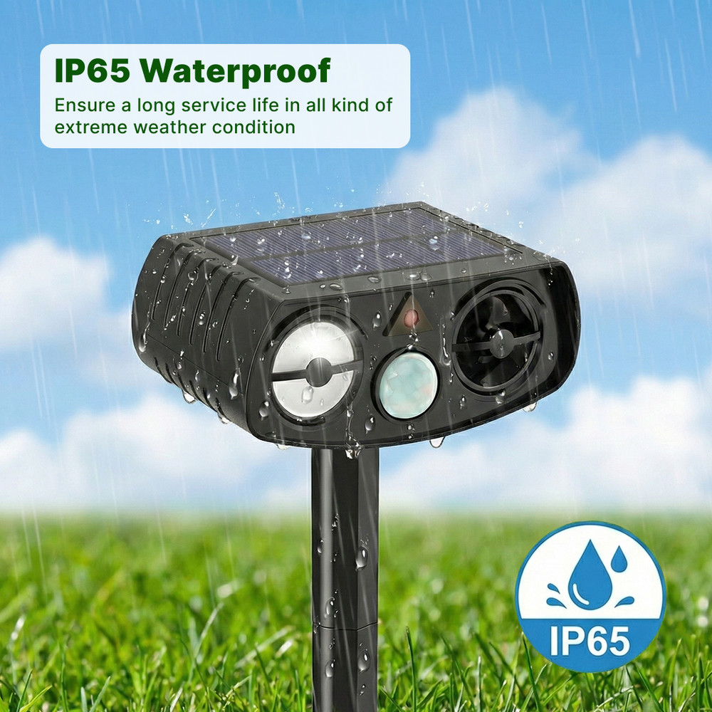 Solar Ultrasonic Animal Repeller w/ LED Strobe, Motion Sensor, 2 Pack