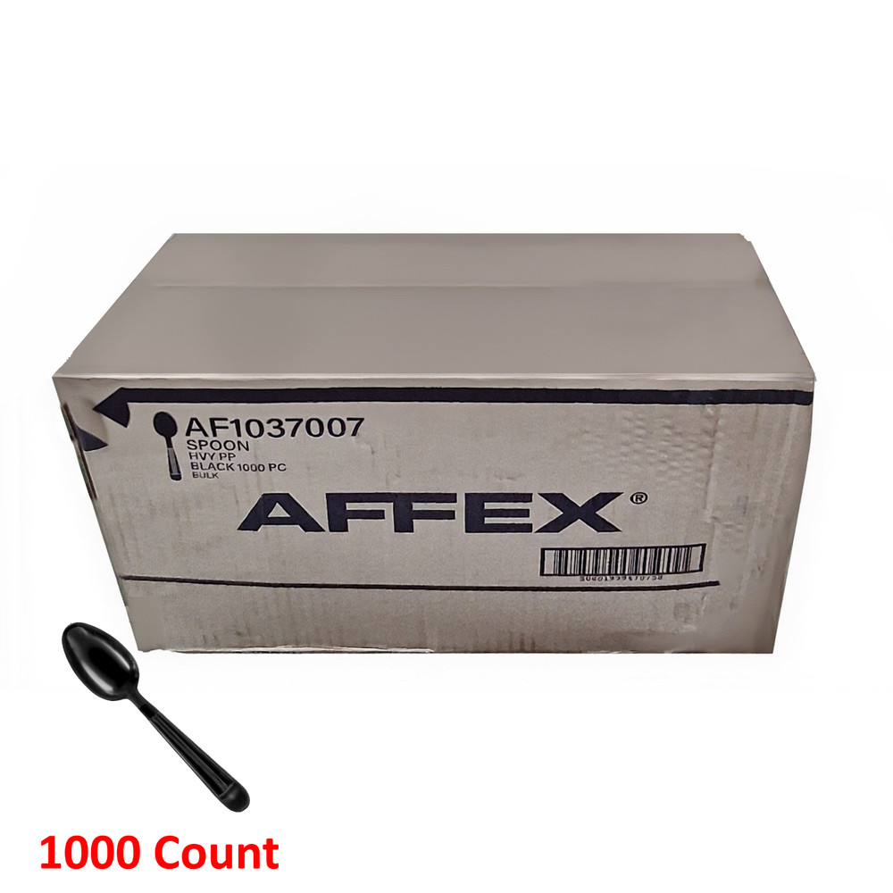 Affex Heavyweight Black Plastic Teaspoons – Polypropylene, Bulk 1000/Case