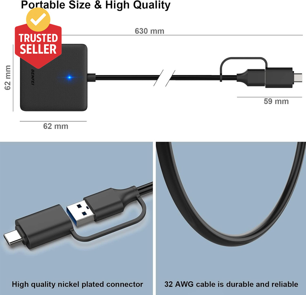 Memory Card Reader, 4In1 USB 3.0 and USB-C to SD Micro SD MS CF Card Reader Ada