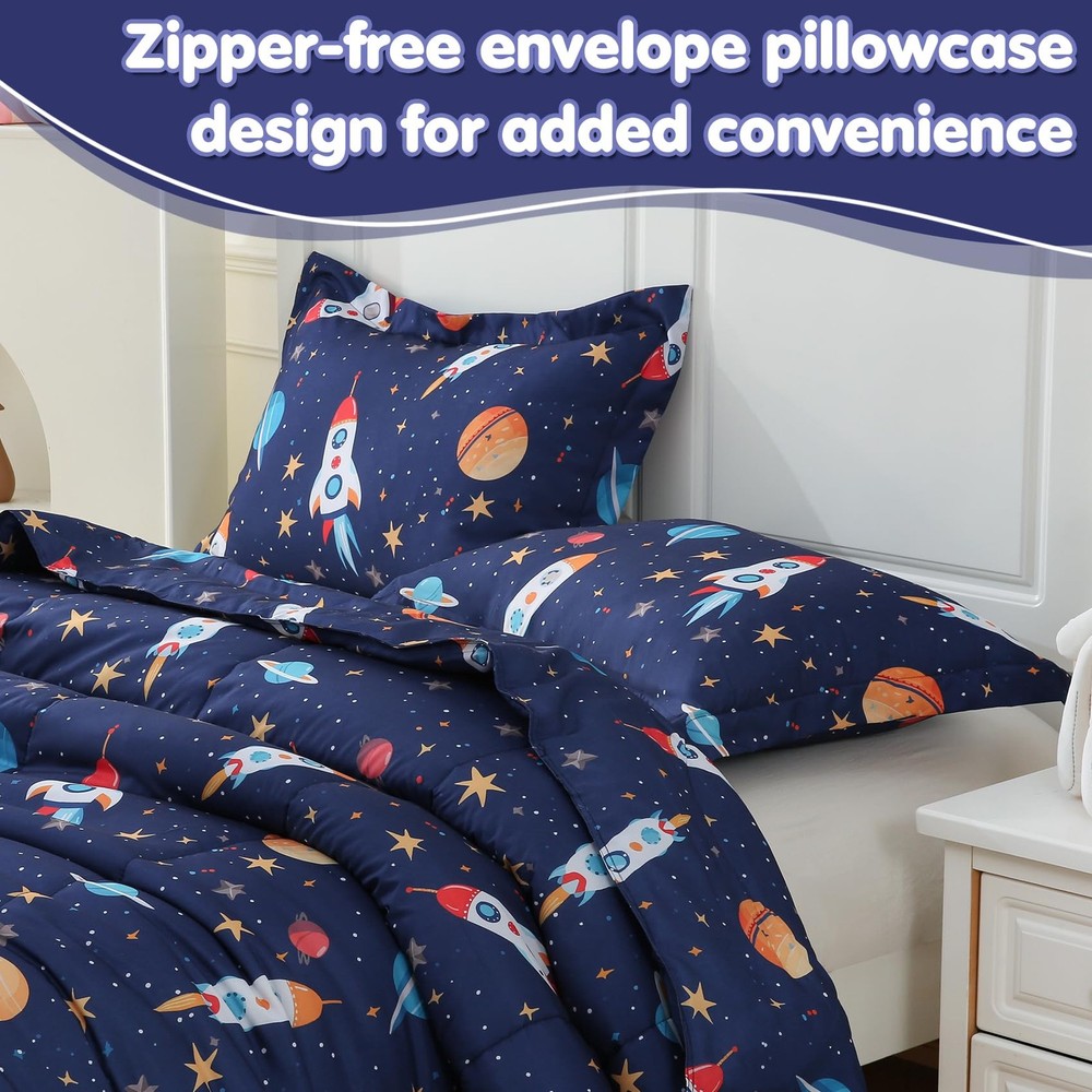Boys Comforter Set Full Size Bedding Sets Space Rocket Comforter with 2 Pillo...