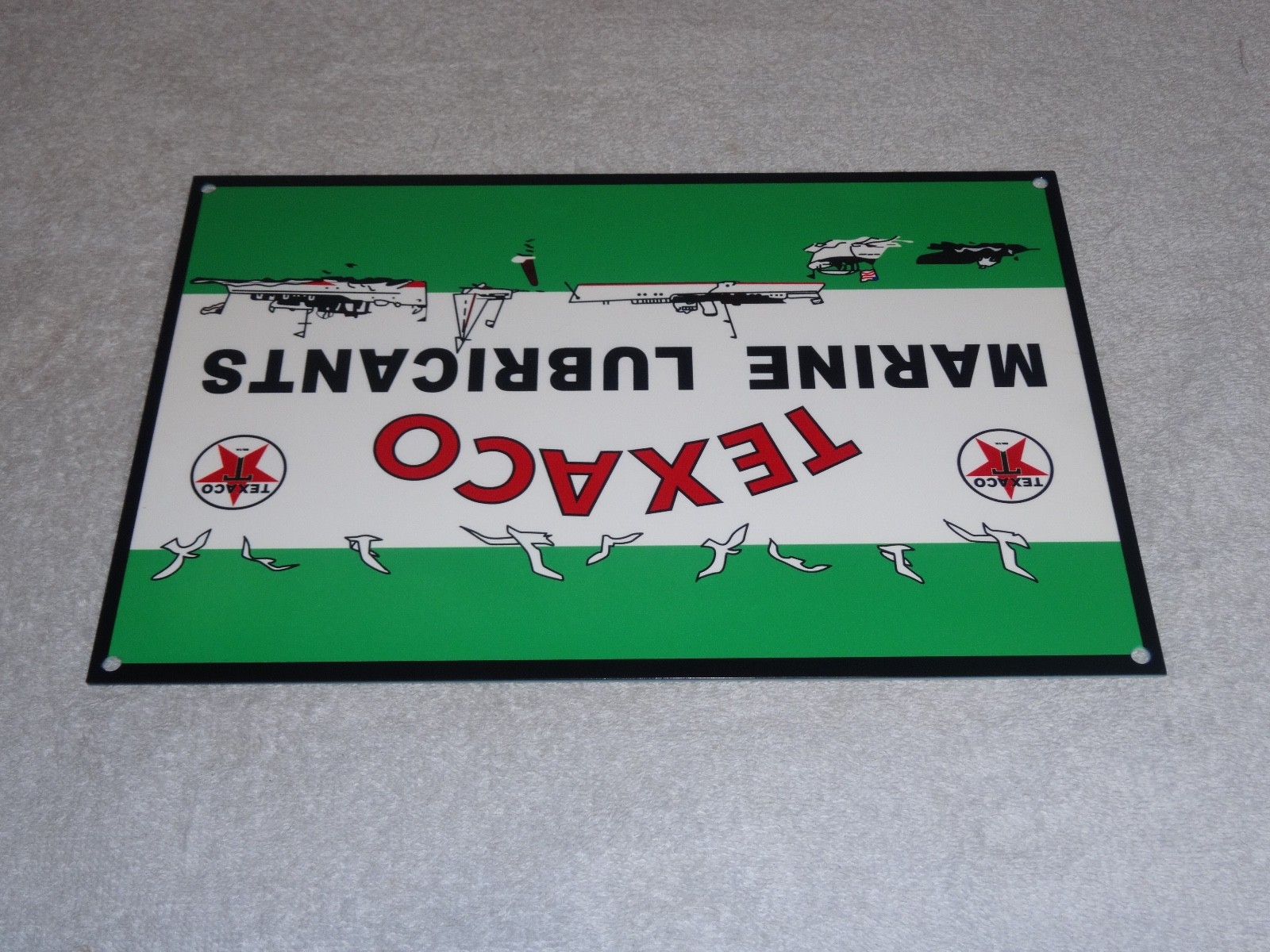 VINTAGE TEXACO MARINE LUBRICANTS W/ BOATS 12" METAL OUTBOARD GASOLINE & OIL SIGN