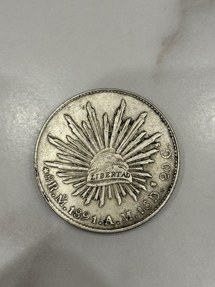 1891 Mexico 8 Reales Silver Coin Mo Cap & Rays Circulated