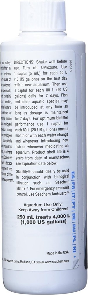 Enhance Your Aquatic Environment with Seachem Stability 250ml Biofilter Support