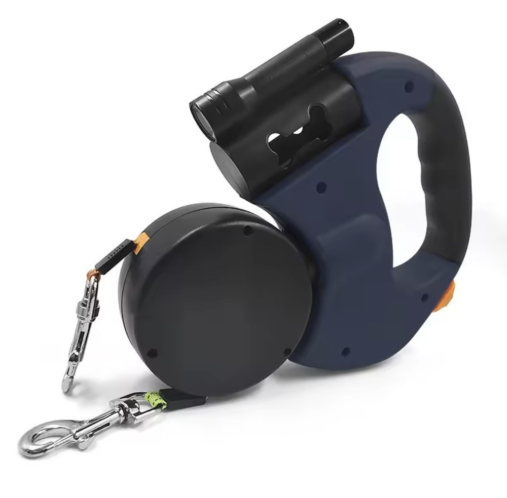 Automatic Retractable Two-End Leash With Flashlight Two Easy To Walk Your Dog