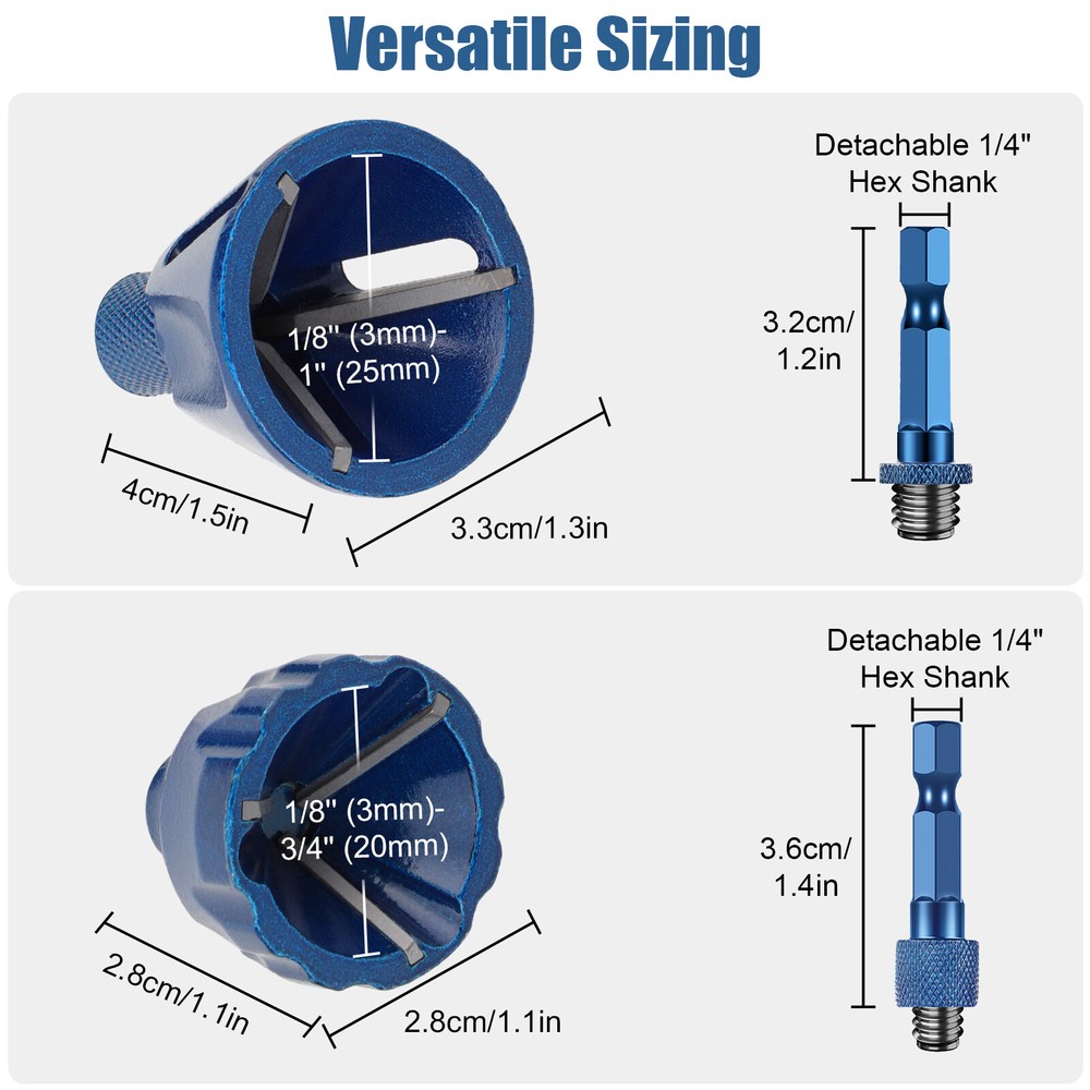 2PCS Deburring External Chamfer Tool Remove Burr Drill Bit 1/4 Inch Hex Shank