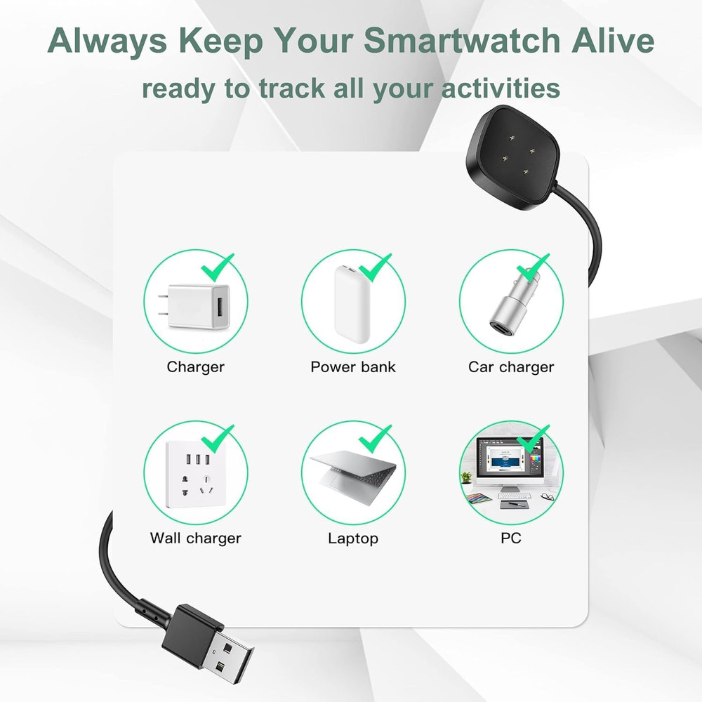 Versa 3 Charging Cable and Wall Plug Charger Compatible with Fitbit Versa 3 Smar