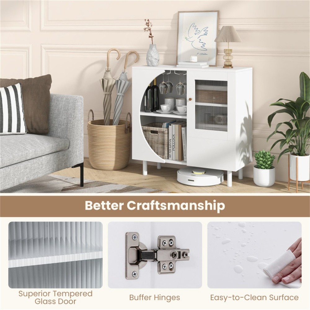 Buffet Sideboard Storage Cabinet with Drawer & Crescent-shaped Flap Versatile