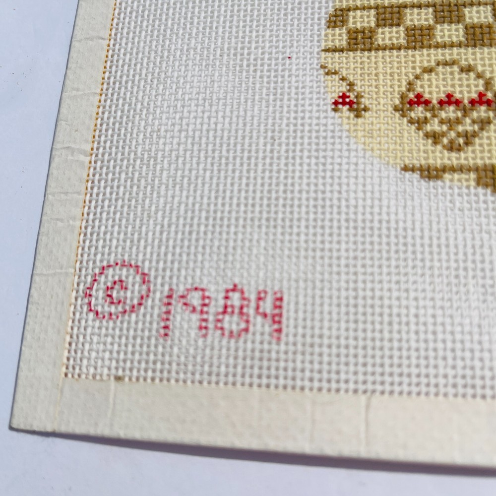 1984 Vintage Hand Painted Needlepoint Pattern Canvas Stocking Apples Baskets