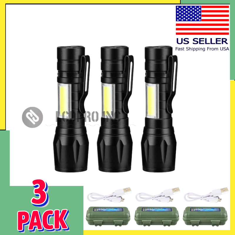 3X Super Bright LED Tactical Flashlight Mini USB Rechargeable Lamp 3 Modes Light