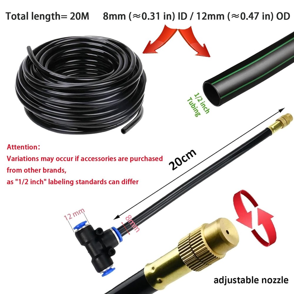Automatic Greenhouse Drip Irrigation Kit with 20 Brass 360° Adjustable Nozz