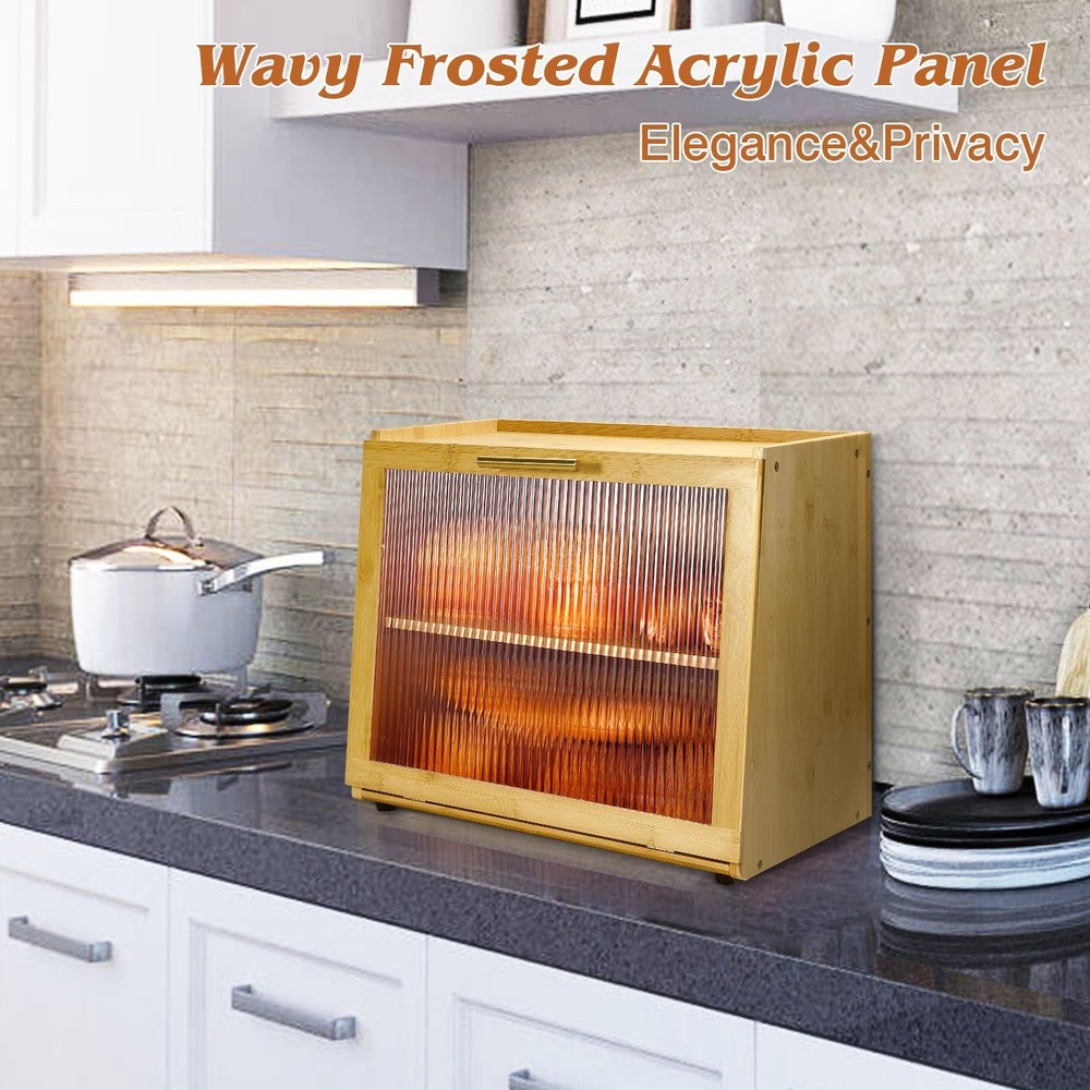 Joyvilla Double Layer Bamboo Bread Box for Kitchen Countertop, Bread Storage ...