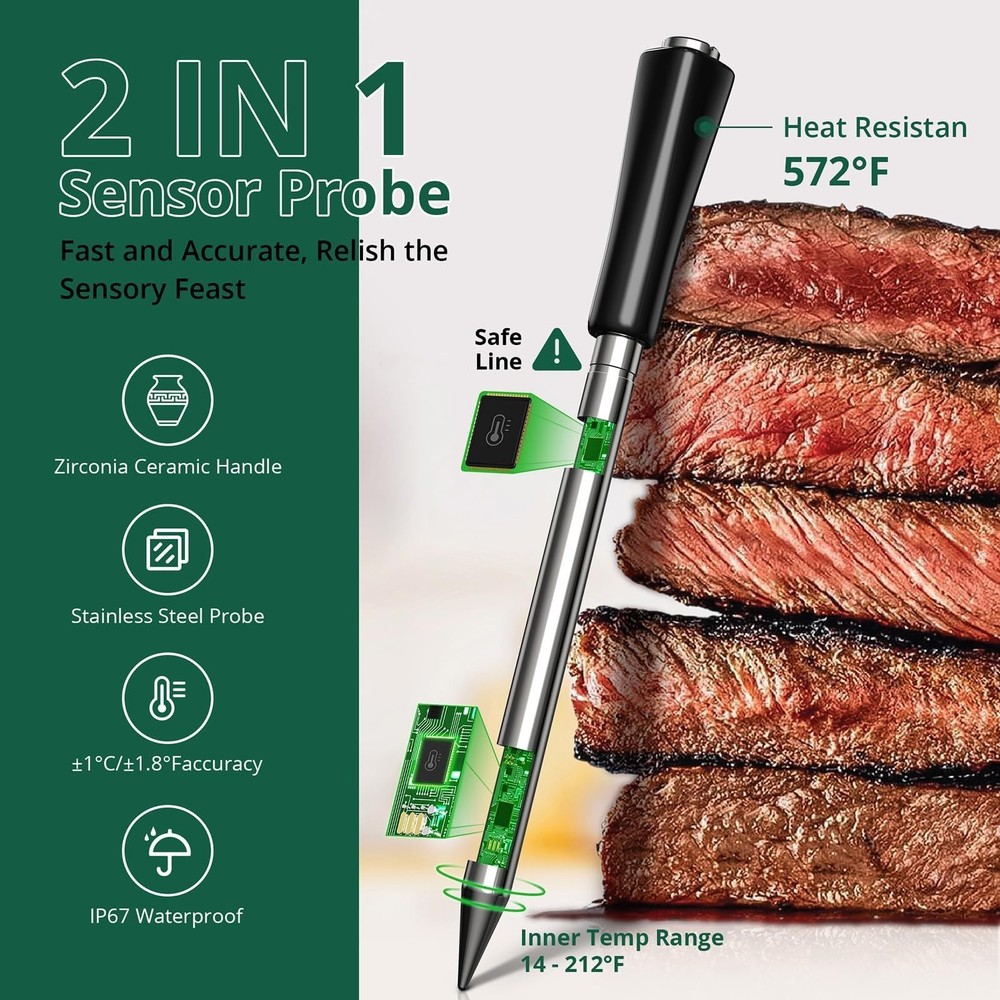 Meat Thermometer Digital Wireless, Bluetooth Smart Meat Thermometer with APP ...