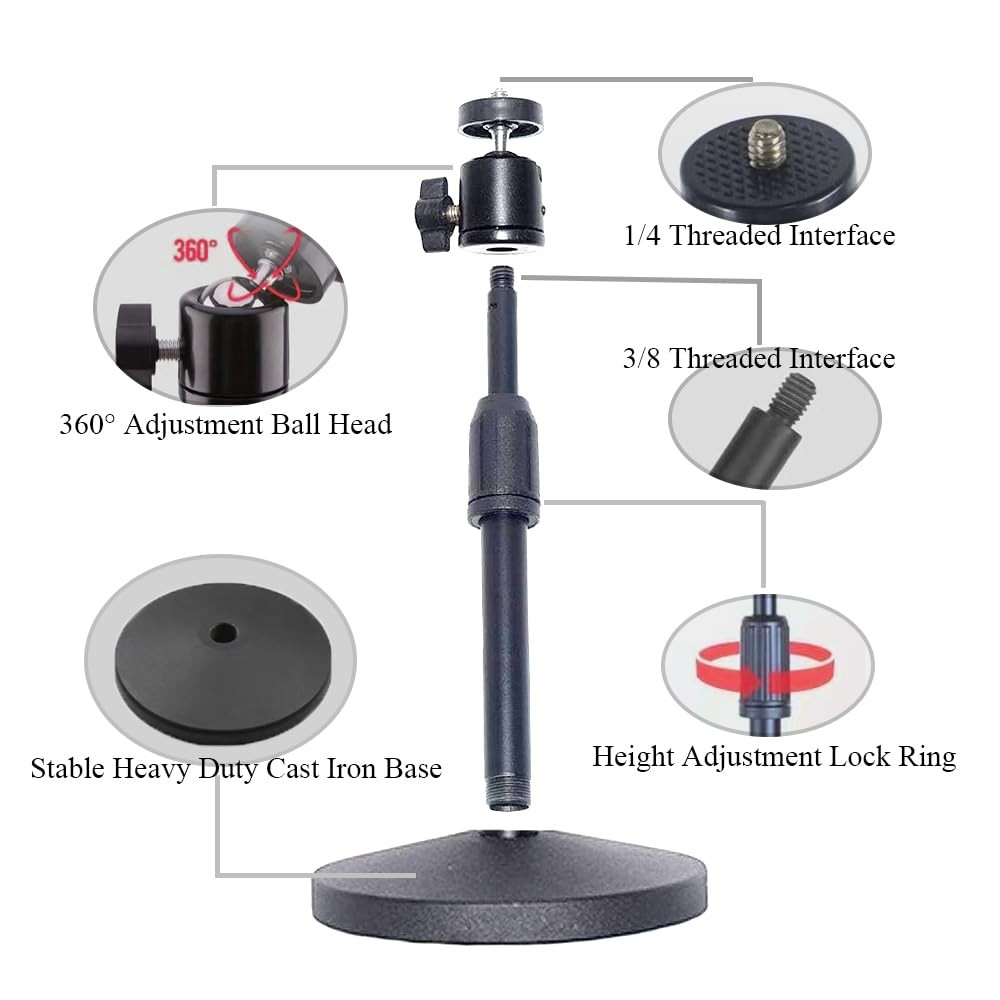 Mini Desktop Projector Stand Mount Angle Adjustable 1/4in Screw 360 Adapter