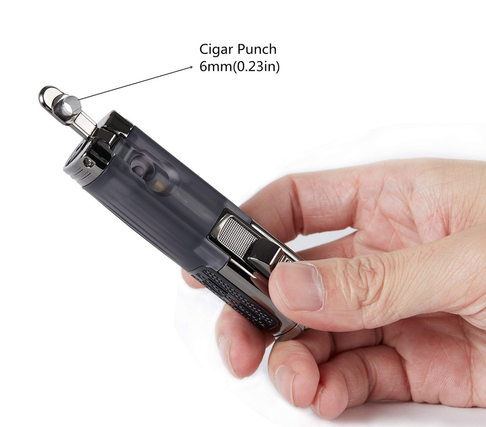 Cigar Lighter Triple Jet Flame Refillable Butane Punch 2 Pack Charcoal