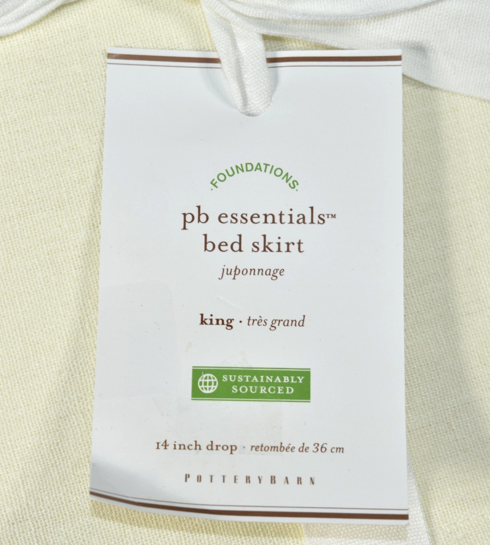 Pottery Barn Essential Linen Cotton King Bed Skirt Ivory 14" Drop NEW