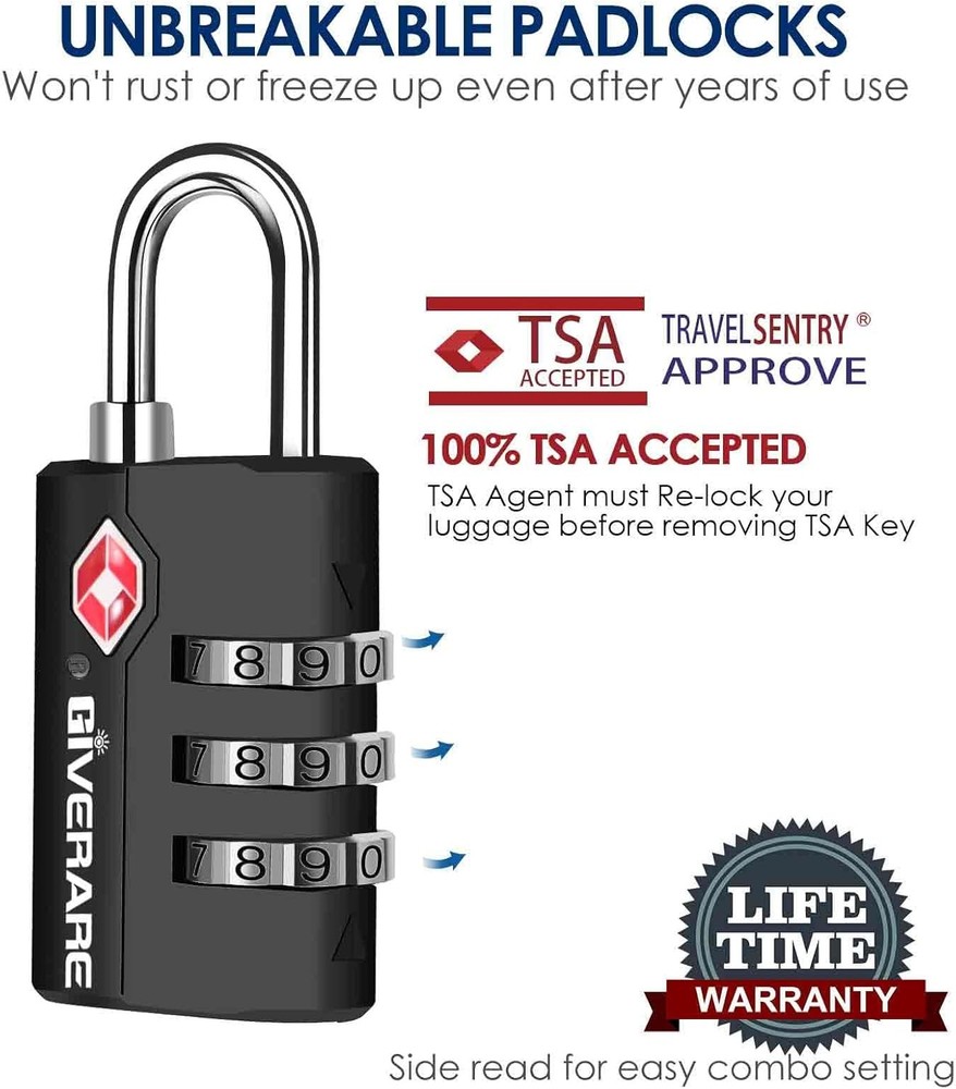 TSA Approved Luggage Locks 2 Pack Keyless Combination Padlocks for Suitcases