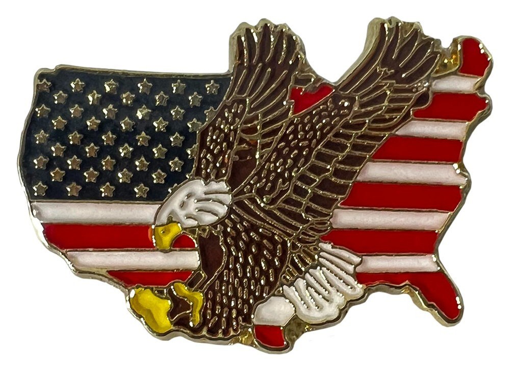 USA Flag Map Eagle Hat Cap Lapel Pin
