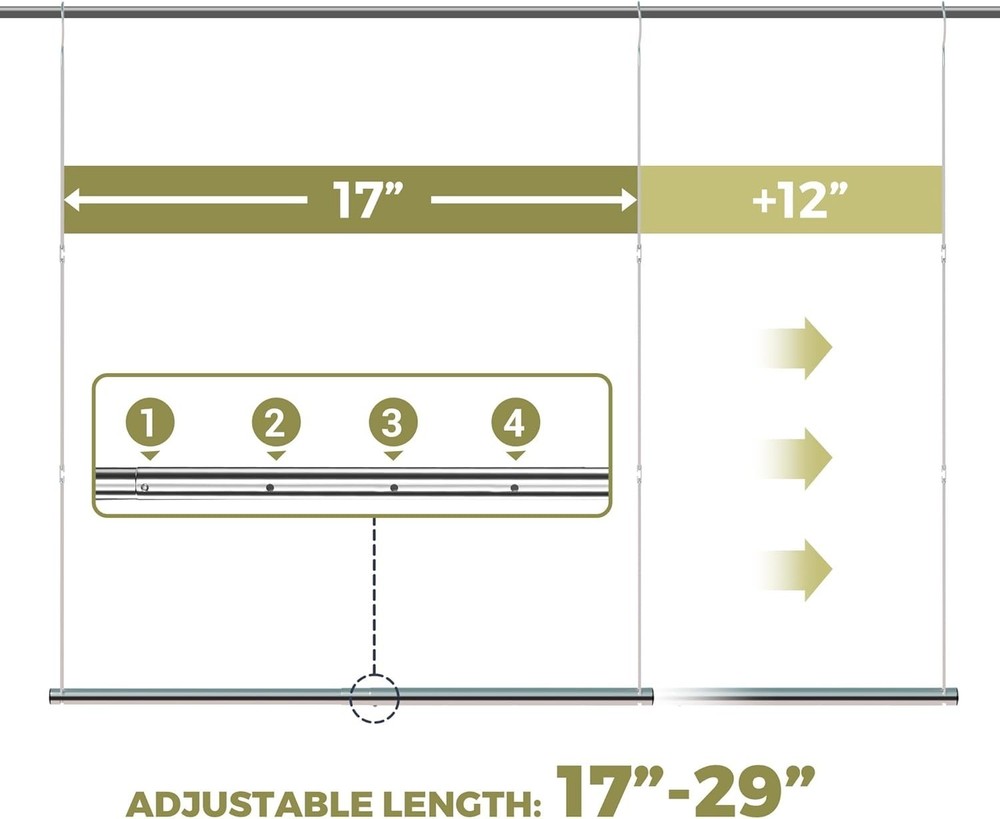 Effortless Setup Chrome Hanging Rod, Adjustable Width & Height, 22 lbs Support