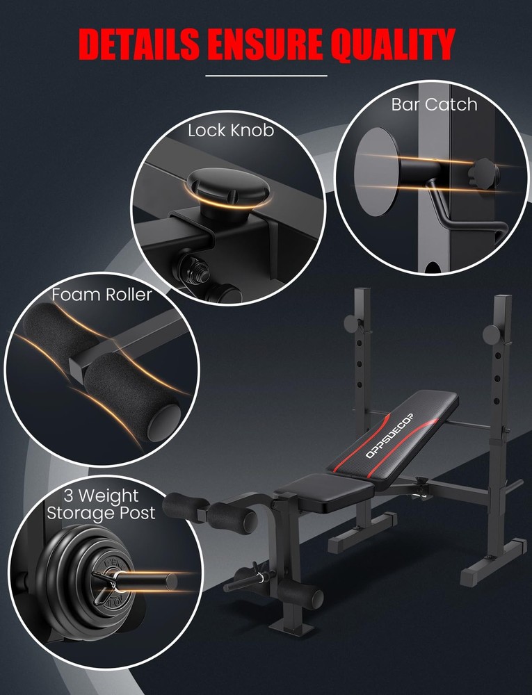 New OPPSDECOR Adjustable Weight Bench Set with Squat Rack, 3 Sec Folding Workout