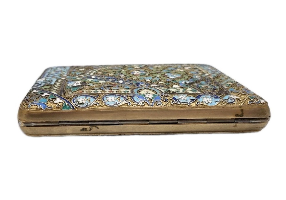 Antique Russian Enamel Imperial Guilded Silver Cigarette Case