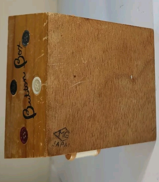 Sewing Button Box: Small Wood Box with side Handles