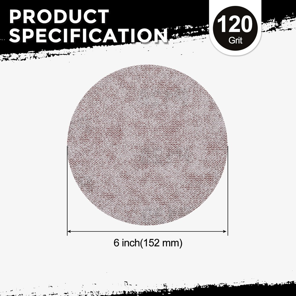 50 Pcs 6 Inch 120 Grit Hook and Loop Grid Sanding Discs