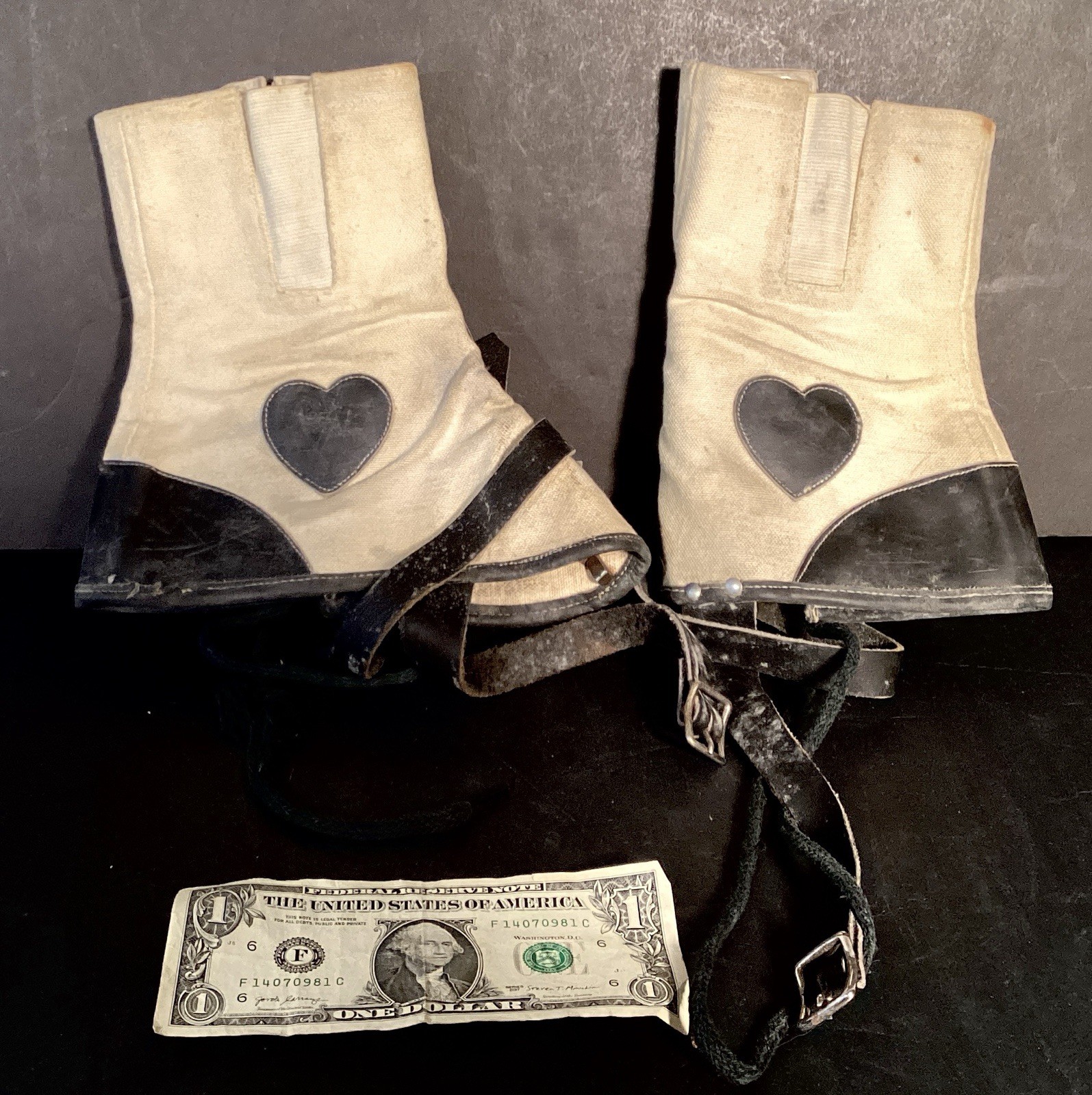 Original Antique Leather Spats With Hearts & Straps