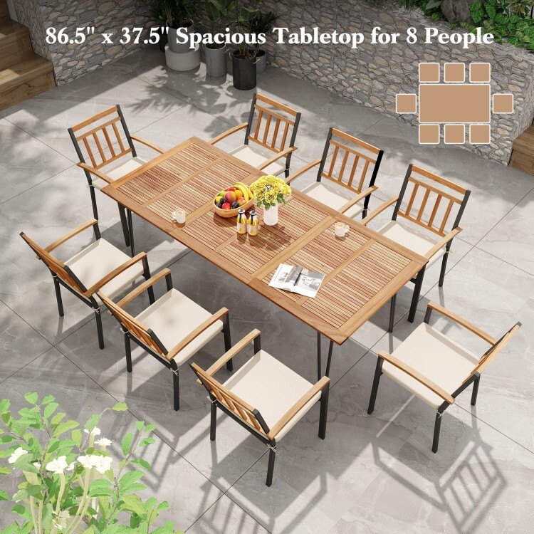 86.5'' Backyard Rectangular Dining Table w/ Acacia Wood Tabletop & Umbrella Hole