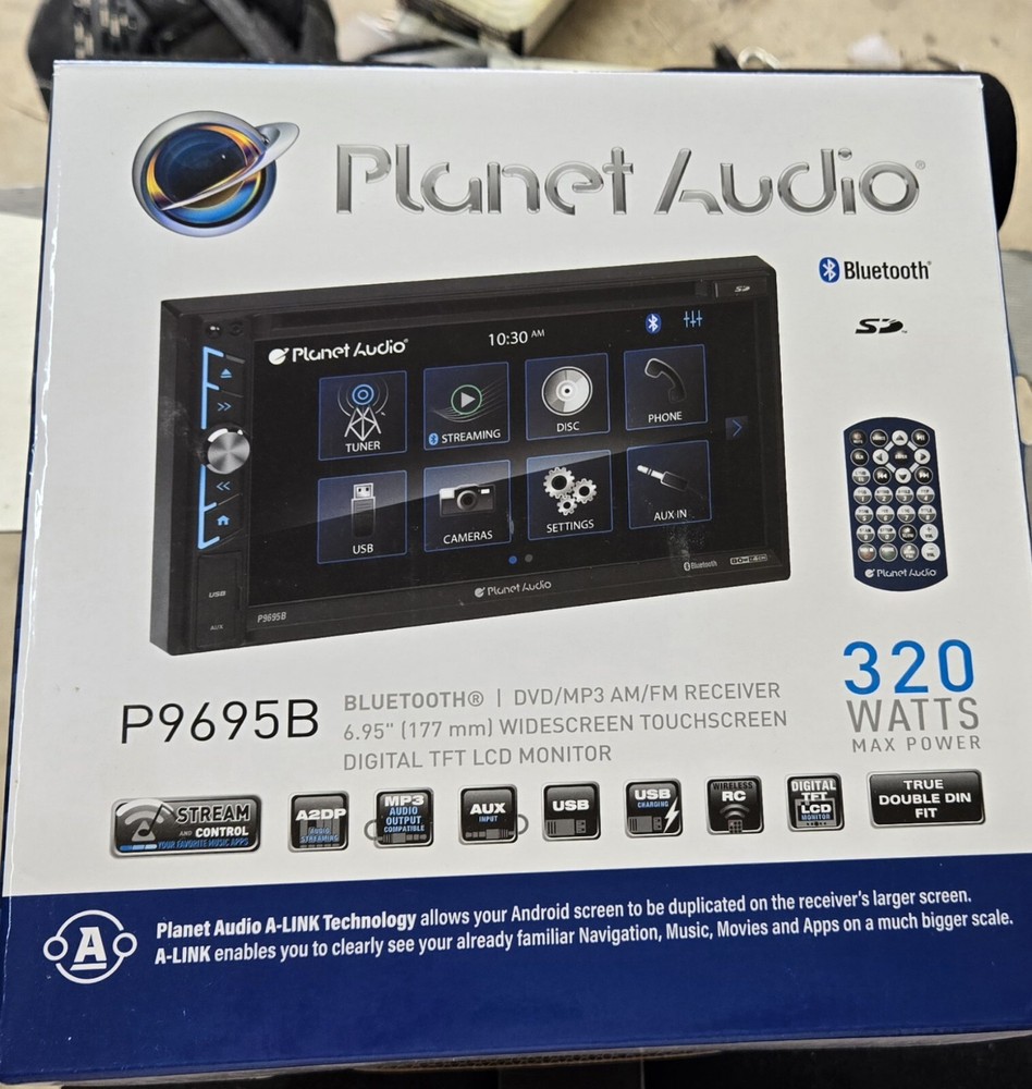 Planet Audio P9695B Car Stereo - 6.95” Double Din Touchscreen, Bluetooth, USB CD