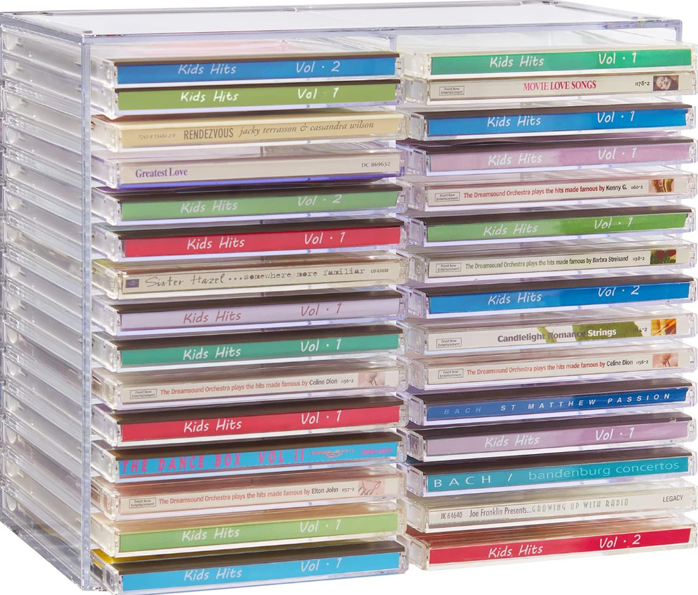 Clear Plastic CD Holder Storage Rack Stacking Tray DVD Disk Case Space Organizer