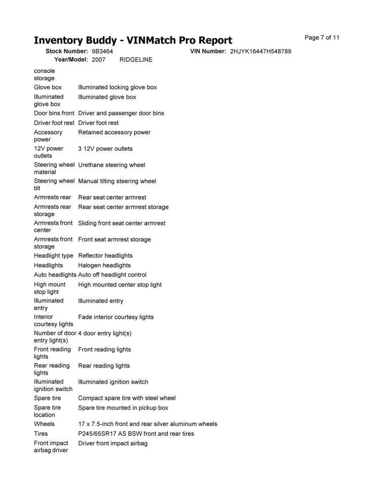 RIDGELINE 2007 Glove Box 678861