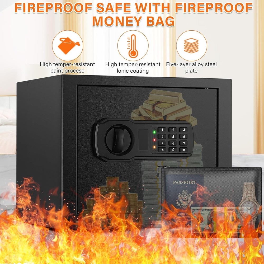 9.84" Tall Small Fireproof Safe Box, 1.2 Cu Ft Security Home Safe with Fireproof