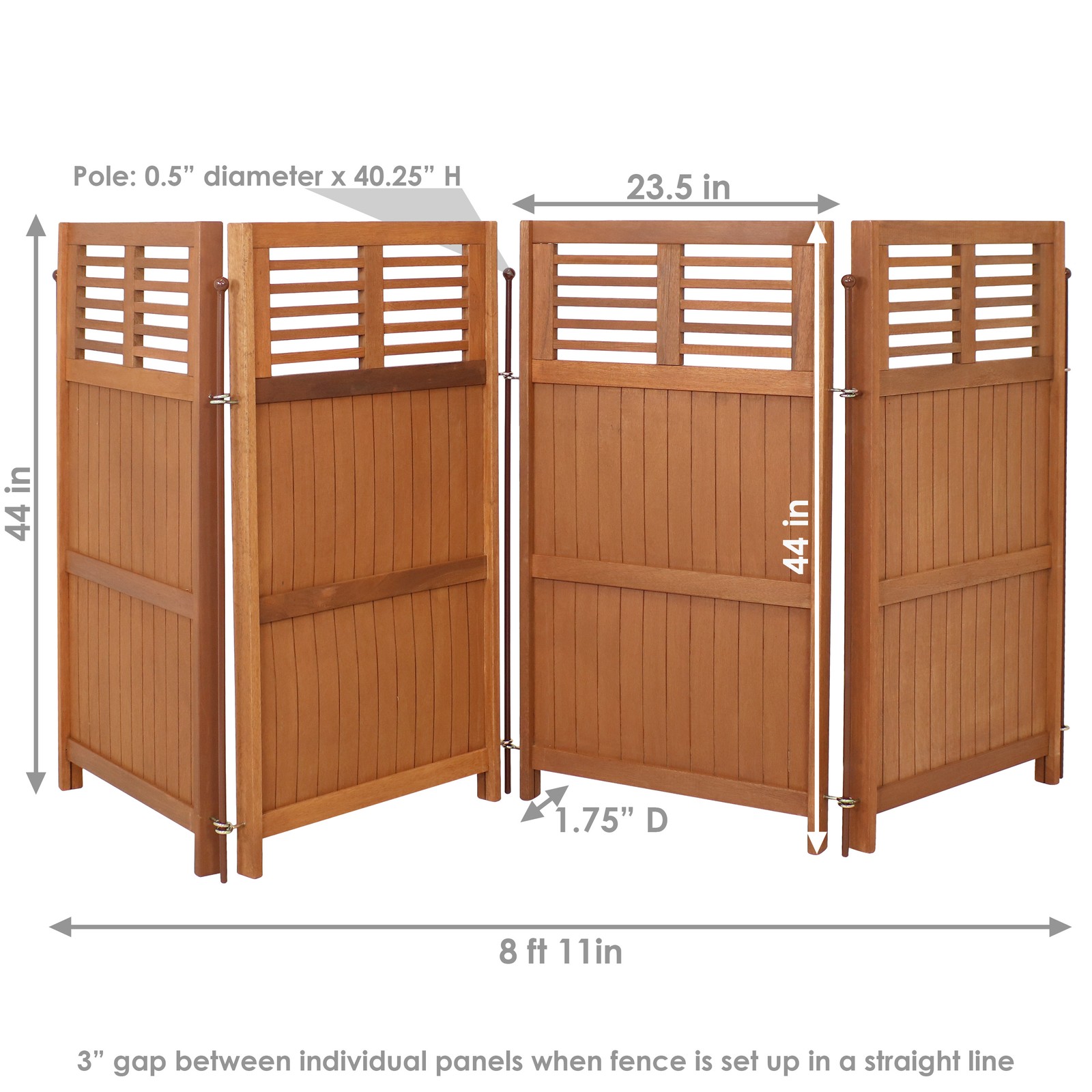 Meranti Wood/Teak Oil Finish Folding Privacy Screen - 44 in by Sunnydaze