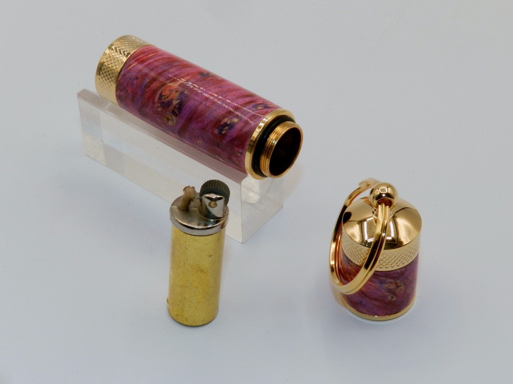 Handmade Key Chain Lighter, replaceable flint. Made w/ Dyed Box Elder Burl. #41