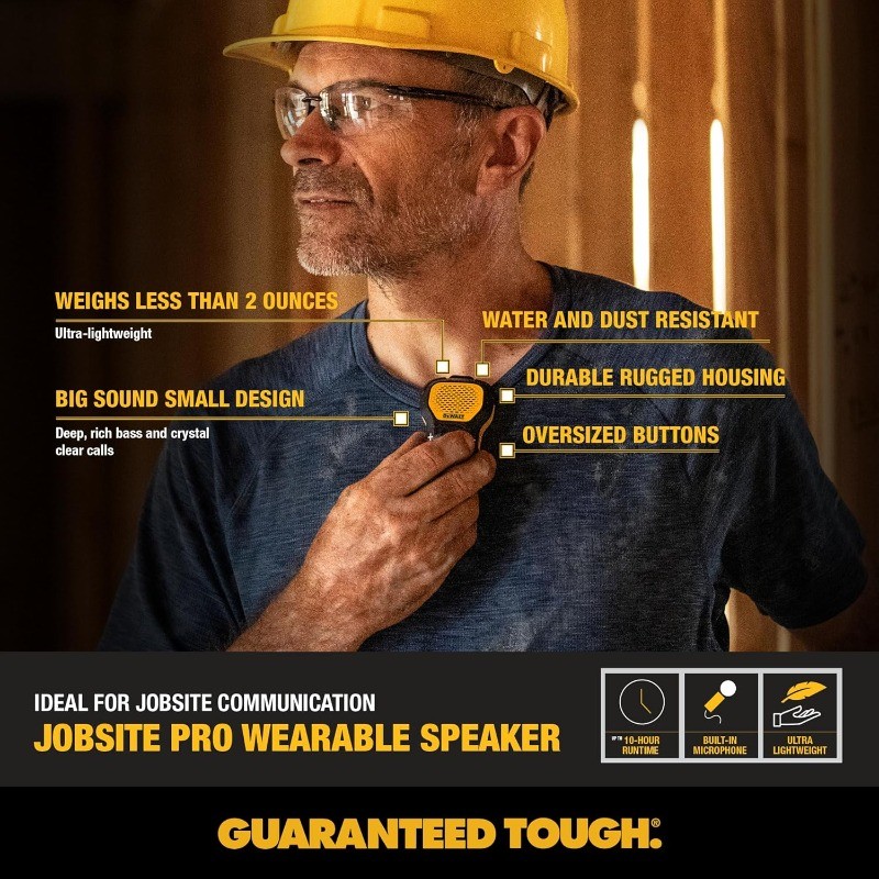 Wearable Bluetooth Speaker (Updated Version), Clip-On Wireless Jobsite Pro