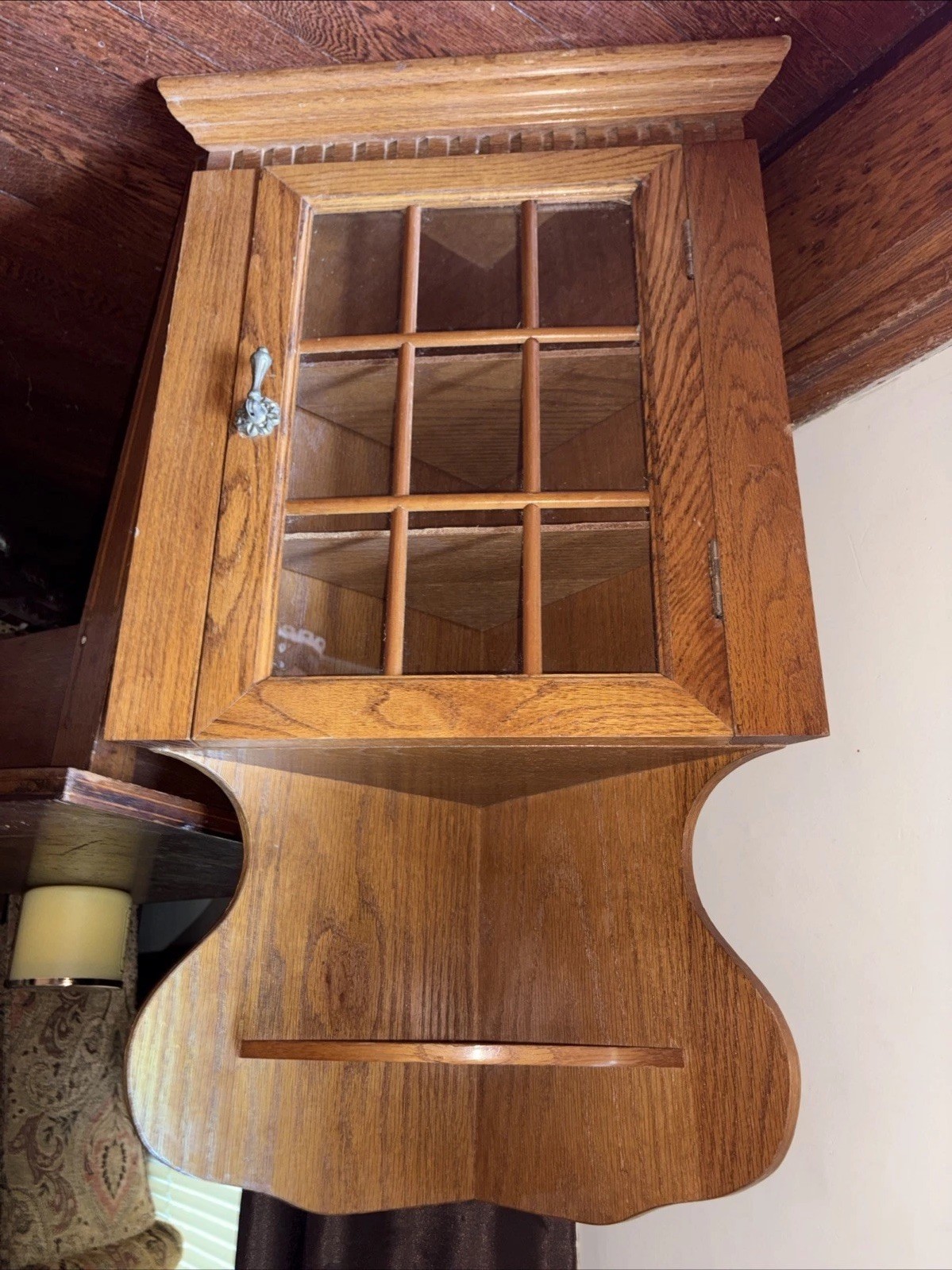 Vintage Oak Curio Corner Cabinet Shelf Display Farmhouse