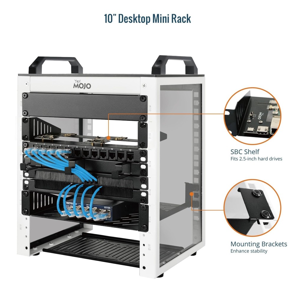 Tecmojo 6U Network Rack, 10 inch Mini Server Rack with 2 Side Translucent Panels