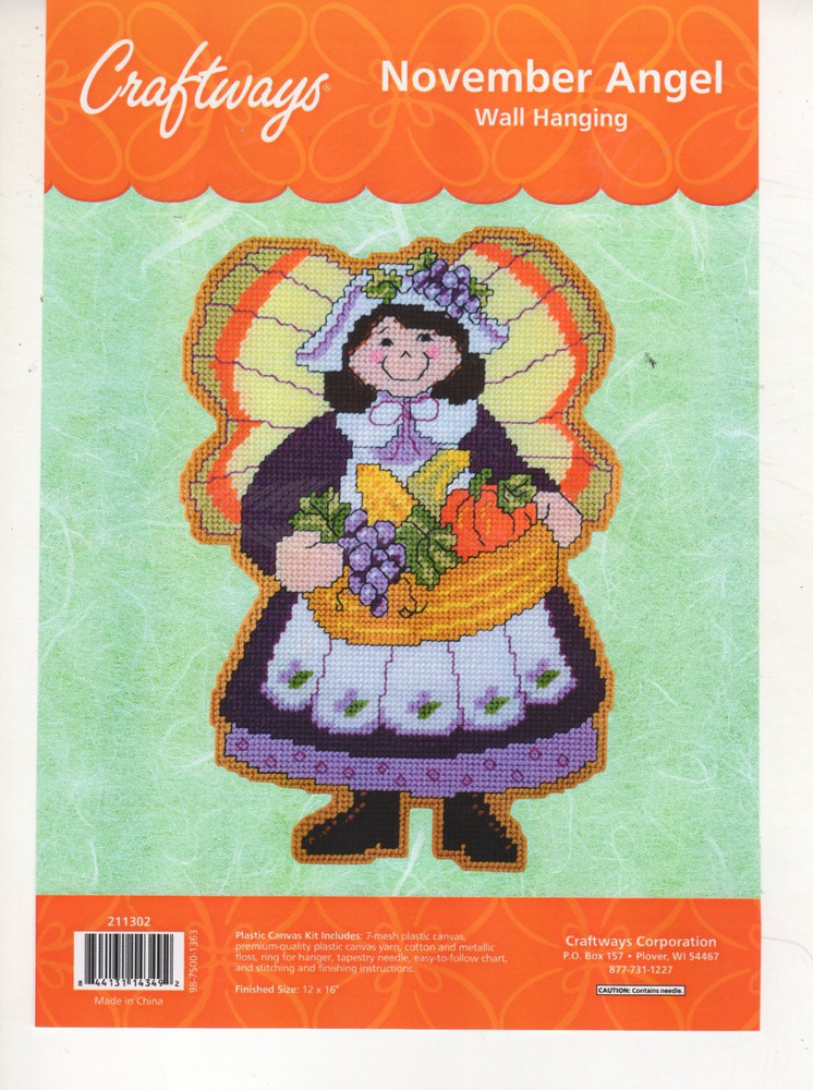 NOVEMBER ANGEL WALL HANGING 7ct  plastic canvas PATTERN  (#TF0430)