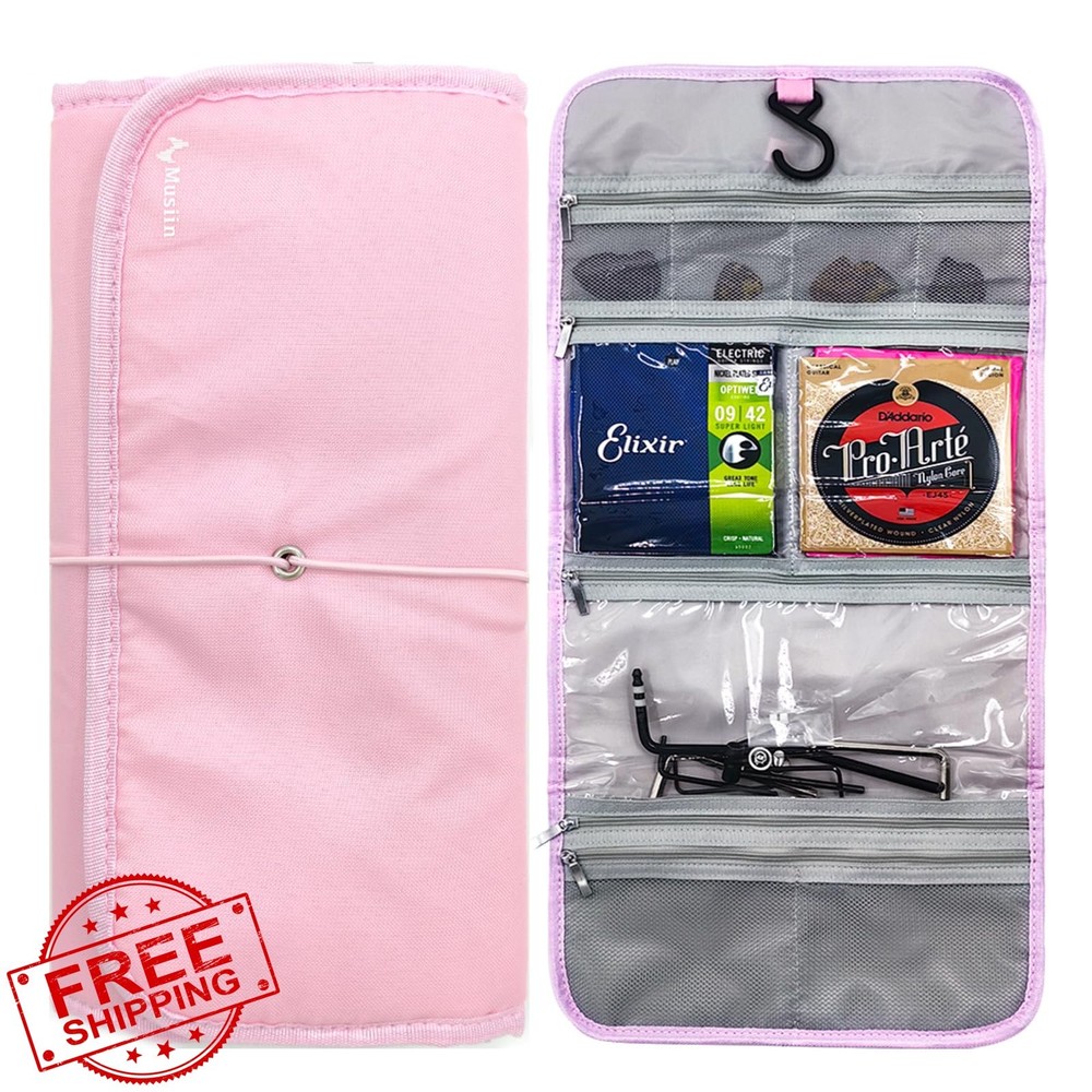 Musiin Pink Guitar Accessory Organizer Bag Picks Strap Capo Holder