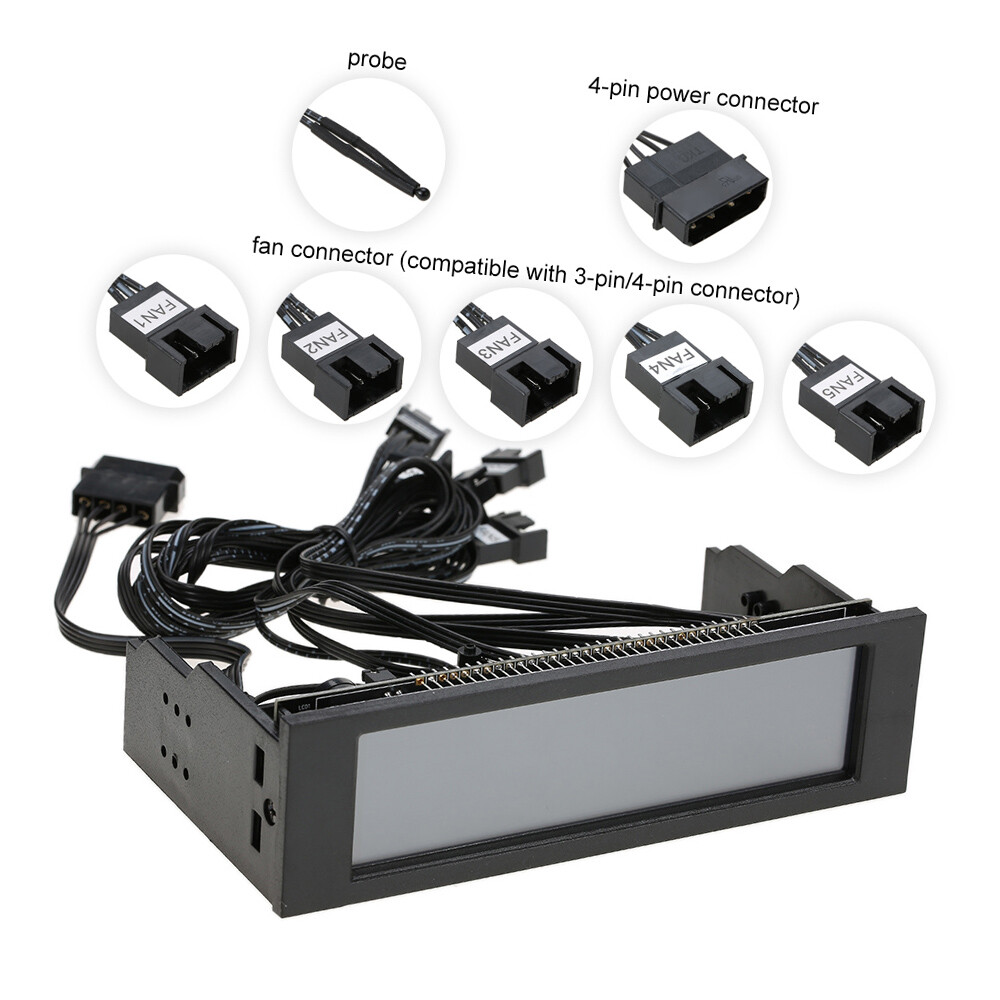 5.25 inch PC Bay LCD Front Panel Temperature Sensor Controller 5 Channel O0W0