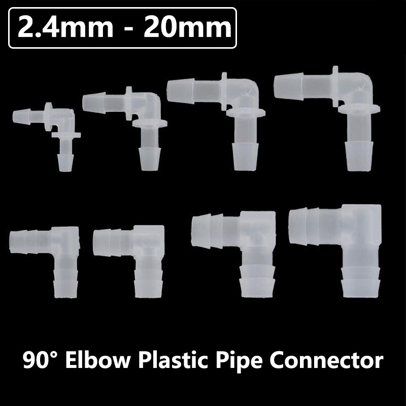 90 Degrees Elbow Hose Joiner Barbed Splicer Plastic Pipe Connector 2.4mm - 20mm