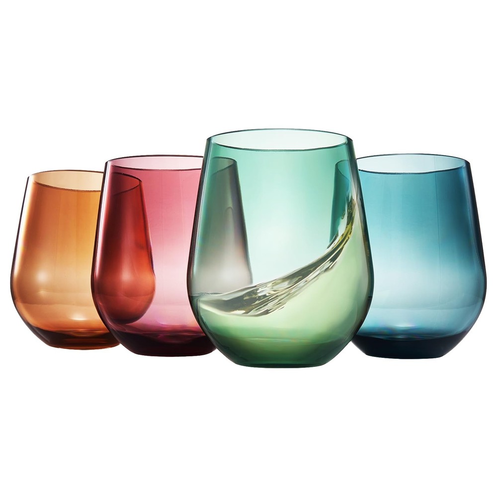 Tritan BPA-Free Plastic Shatterproof Stemless Wine Glasses, - 4 Set - Acrylic...