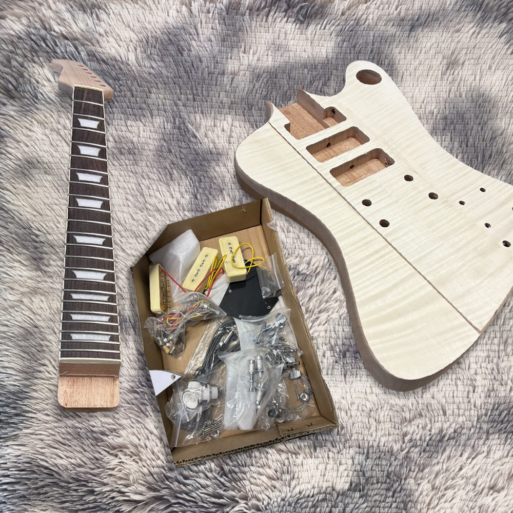 DIY 6 String Fire Bird Electric Guitar Kit Unfinish SSS Flamed Maple Top CR Part